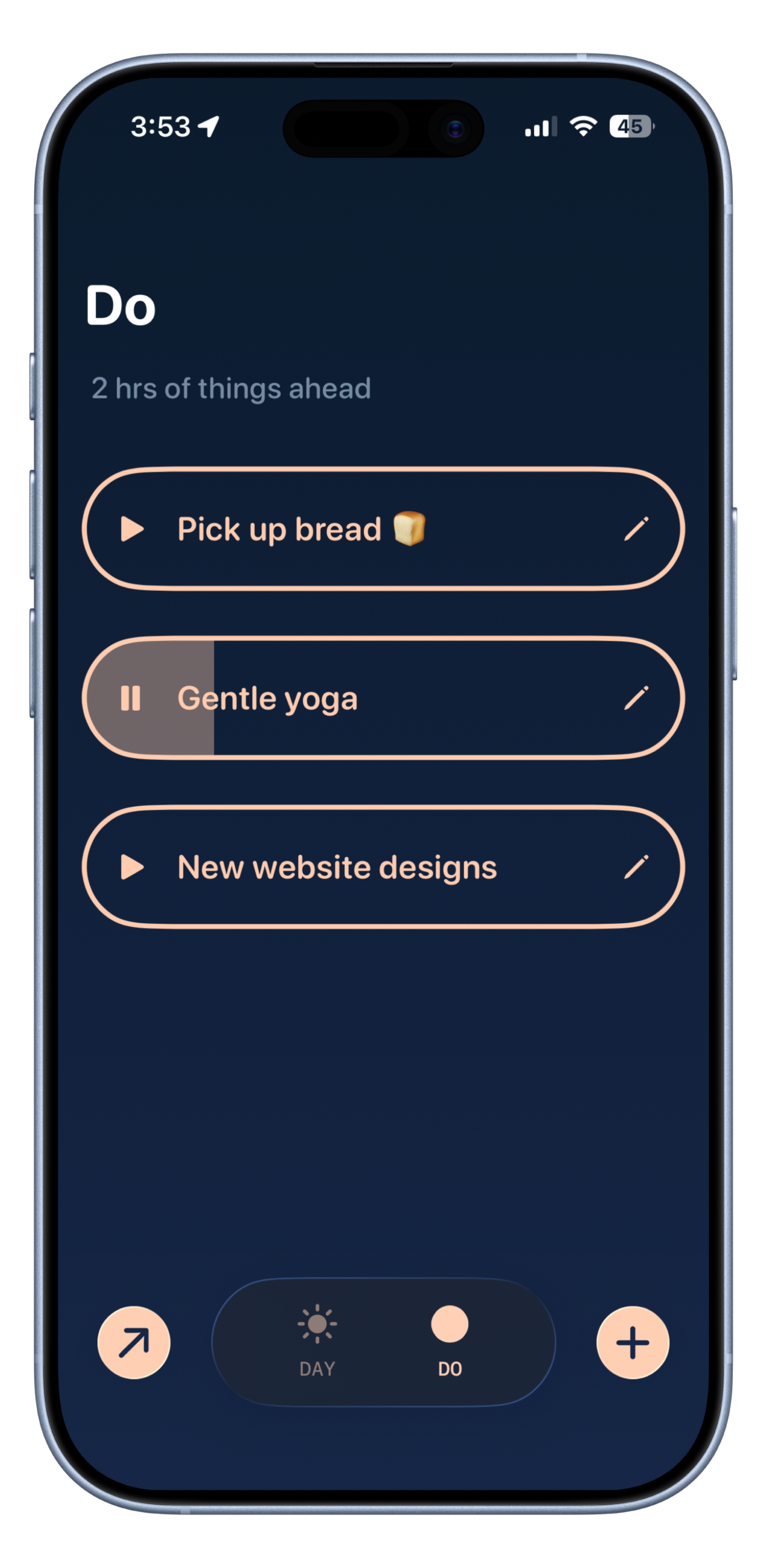 Solarday Do view with focused task list